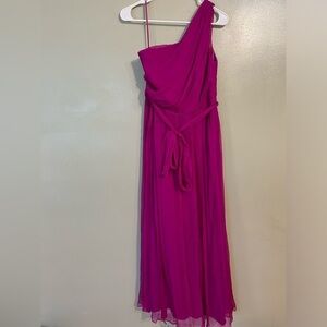 Amsale Womens Formal Wear 100% Silk One Shoulder Gown Lined Belted Fuchsia 14
